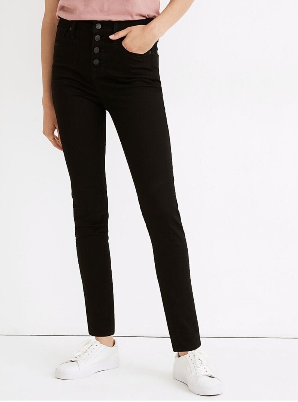 MADEWELL 10" Button Front High Rise Skinny Black Denim Jean // 27